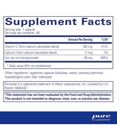 Pure Encapsulations Optiferin-C - Iron Supplement for Healthy Skin, Immune Support, and Iron Absorption - 60 Capsules - Buy Online on GoSupps.com