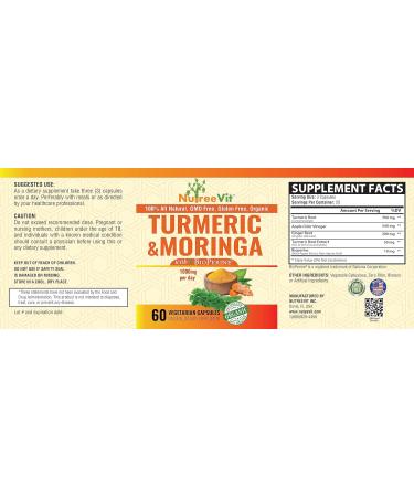 NutreeVit 100% Organic Turmeric Curcumin with Moringa Oleifera and Bioperine Supplement. Made in USA (200 Count) 1 Count (Pack of 1) - Buy Online on GoSupps.com