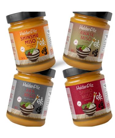 Helden Mazilz |Miso trial package - 4 varieties unpasteurized misopastste |Aka Shiro Shinshu Awase |100% natural ingredients |Organic plastic -free (miso test package)