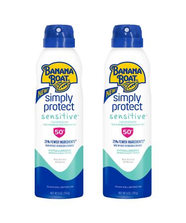 Banana Boat Mineral Enriched Sunscreen, Sensitive Skin, Broad Spectrum Spray, SPF 50, 6oz. - Twin Pack Sensitive Skin 6 Ounce (Pack of 2)