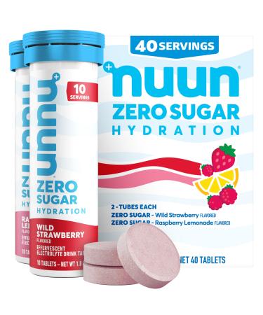 Nuun Zero Sugar Hydration Electrolyte Tablets - Magnesium Calcium Potassium Chloride & Sodium Light & Delicious Fruit Flavors No Sugar Gluten Free Vegan Mixed Berry 4 Pack (40 Servings Total) Mixed Berry 40 Count (P