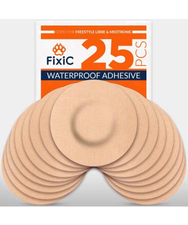 Fixi Adhesive Patches 25 Pack 3 1/2 Good for Libre 1 2 3 Enlite Guardian Waterproof Adhesive Patches Libre Adhesive Covers Pre-Cut The Best Fixation for Your Sensor! (Tan)