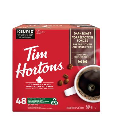 Tim Hortons Dark Roast Coffee Single Serve Keurig K-Cup Pods 48 Count Dark 48 count (Pack of 1)