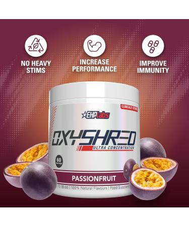 EHP Labs OxyShred Pre Workout Powder & Shredding Supplement - Preworkout Powder with L Glutamine & Acetyl L Carnitine Energy Boost Drink - Passionfruit 60 Servings - Buy Online on GoSupps.com