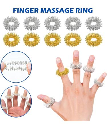 Nizirioo 4-Piece Magnetic Acupressure Balls Set - Hedgehog Massage Balls with 10 Rings for Stress Relief - Gold & Silver - Buy Online on GoSupps.com