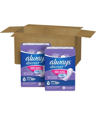 Always Discreet Adult Incontinence Pads for Women - Heavy Absorbency Long Length 64 CT - Postpartum Comfort & Protection - Buy Online on GoSupps.com