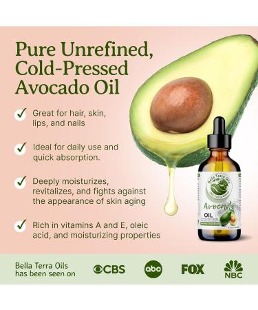 Bella Terra Oils - Avocado Oil 2oz - Celebrate Avocado's Nutritional Legacy Infused with Monounsaturated Fats A Delight for Cosmetic Uses 2 Fl Oz (Pack of 1) - Buy Online on GoSupps.com