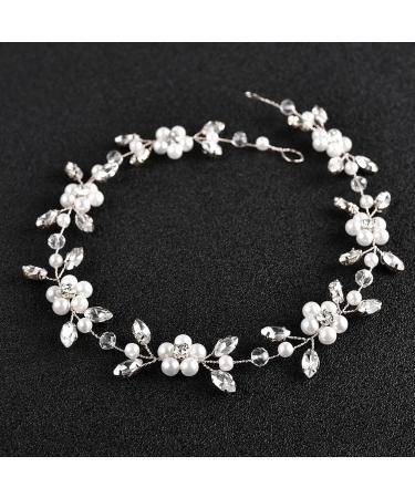 Flower Girl Headpiece Silver Wedding Pearls Rhinestone Headband Princess Hair Accessories for Birthday  Party  First Communion  Wedding