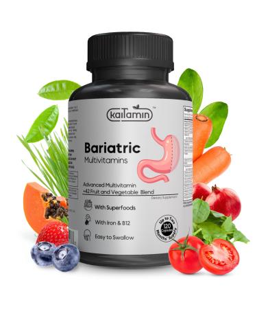 Kaitamin Bariatric Multivitamin with Iron - Easy-to-Swallow Capsule for Post Bariatric Surgery - Post Sleeve and Post Bypass with 42 Fruit & Veggies Blend - 120 Liquid Capsules - 2 Months  Supply