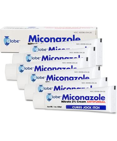 6 Pack Globe Miconazole Nitrate 2% Anti Fungal Cream - 1oz Tube | Treats Athlete's Foot, Jock Itch, Ringworm - Buy Online on GoSupps.com
