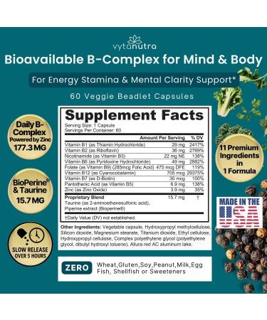 Vytanutra Plus B 11-in-1 Beadlet Capsule Complete B-Complex with B1, B2, B3, B5, B6, B7, B9, B12 Timed Release for Energy, Vitality, Brain, Heart, Immune, Mood, & Overall Wellness - Buy Online on GoSupps.com