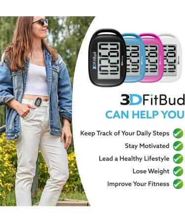 3DFitBud Simple Step Counter Walking 3D Pedometer with Clip and Lanyard  A420S Black - Buy Online on GoSupps.com