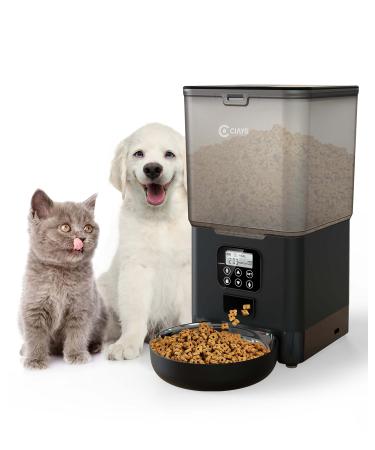 Ciays Automatic Cat Feeders, 5.6L Cat Food Dispenser Up to 20 Portions Control 4 Meals Per Day, Pet Dry Food Dispenser for Small Medium Cats Dogs, Dual Power Supply & Voice Recorder, Black