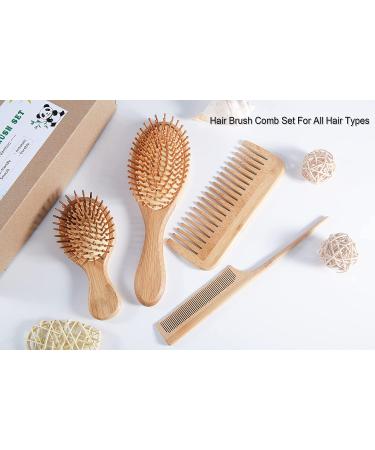 Eco-Friendly Bamboo Hair Brush Comb Set | Anti-Static Detangling Hairbrush for Women and Men | Tail Comb, Tooth Comb, Big and Mini Massage Wooden Brush | Ideal for Thick, Thin, Curly, Straight, Dry, Wet Hair - Buy Online on GoSupps.com