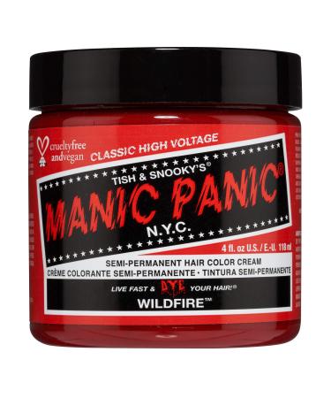 MANIC PANIC Wildfire Red Hair Dye Classic High Voltage - Semi Permanent Hair Color - Reddish Orange Shade - Glows in Blacklight - For Dark & Light Hair Vegan PPD & Ammonia Free - Hair Coloring Wildfire 4 Fl Oz (Pack...
