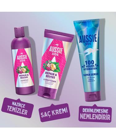  Aussie Aussie SOS Repair & Revive Balm 350ml for dry stressed and damaged hair gives softness shine and silky smoothness helps prevent future damage vegan - Buy Online on GoSupps.com
