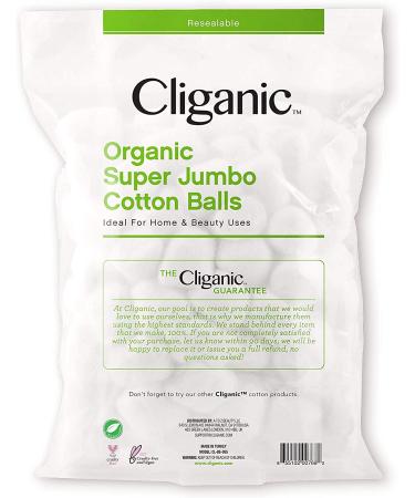 Cliganic Organic Super Jumbo Cotton Balls - 200 Count Pack, Biodegradable & Hypoallergenic - Large, Absorbent & Pure - Buy Online on GoSupps.com