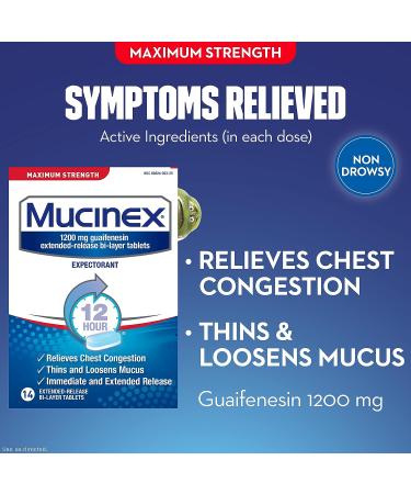Mucinex Maximum Strength 12-Hour Extended Release Tablets 14ct - 1200mg Guaifenesin for Chest Congestion Relief - Buy Online on GoSupps.com