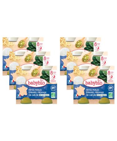 Babybio - Small Pots - Pasta pearls Spinach & Goat cheese with pieces - ORGANIC - 8+ months - 2x200g - Pack of 6