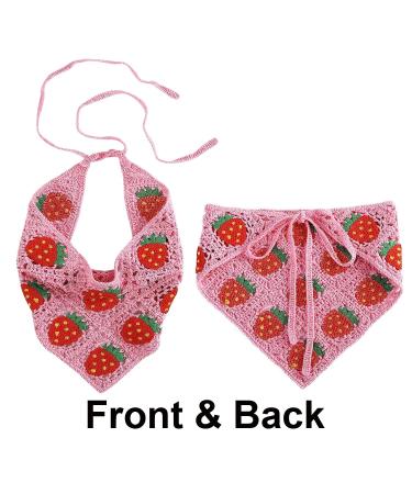 AWAYTR Crochet Bandana Head Kerchief Hair Scarf 2Pcs - Floral Hair Scarves for Women Girls - Pink & Beige - Buy Online on GoSupps.com