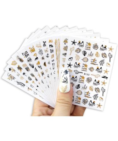 12 Sheets Beach Nail Art Stickers Decals Self Adhesive Coconut Summer Whale Fish Sea Ocean Shell Marine Life Summer Design Manicure Tips Nail Decoraci n para U as for Women Girls - Buy Online on GoSupps.com