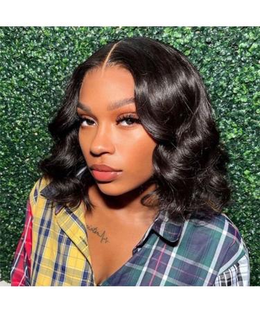 Apomedite Short Bob Wig Human Hair Glueless Wigs for Black Women 4x4 Lace Front Wigs Human Hair Pre Plucked Body Wave Bob Lace Closure Wigs Ocean Wavy Lace Front Wigs Natural Color (10 Inch) 10 Inch Bob Wig Human Hair
