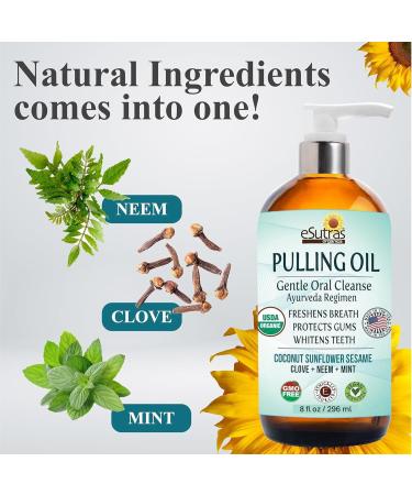 eSutras Pulling Oil Pure Herbal Mouthwash Organic Coconut Sesame Sunflower Oils + Mint Neem Clove Safely Whitens Teeth Refreshes Breath Strengthens Gums - Buy Online on GoSupps.com