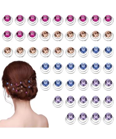 Donleeving 48 Strass hair spirals clips wedding bride shiny rhinestone crystal metal spiral twist hair needles vertebrae twists coil accessories blue red rose purple