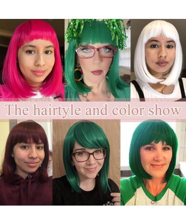 Kalyss Women's Dark Green Bob Hair Full Wig - Synthetic Fiber Short Straight Cosplay Party Hairstyle - Buy Online on GoSupps.com