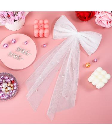 3 Pcs Bridal Pearl White Hair Bow & Silver Letter Clip Pins - Bachelorette Party Decorations - Buy Online on GoSupps.com