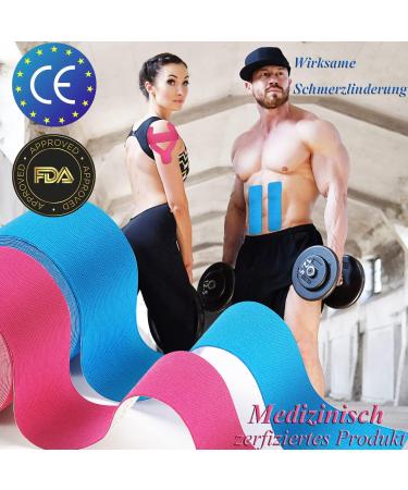 Honyao Kinesiology Tape - 2 Pack (5m x 5cm) | Elastic Waterproof Sports Tape for Shoulder Back Knees Elbows & Neck - Skin-Friendly Blue - Buy Online on GoSupps.com