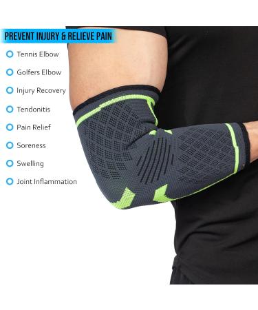 360 RELIEF Compression Elbow Brace Sleeve - Medium Green | Joint Pain Relief for Men and Women | Ideal for Tendonitis, Tennis, Golf, Workout, Weightlifting | Includes Mesh Laundry Bag - Buy Online on GoSupps.com
