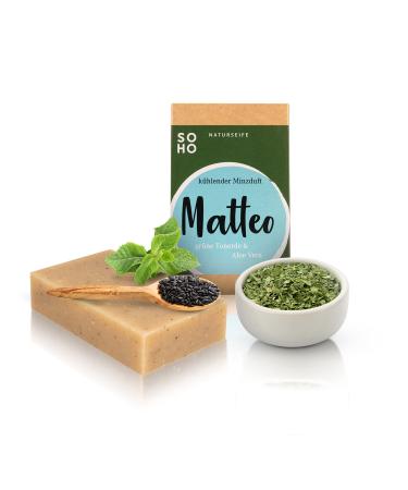 SOHO Naturkosmetik "Matteo" face soap for oily and blemished skin vegan facial cleansing with aloe vera and clay solid soap