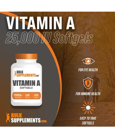 Vitamin A 25000 IU Softgels - Retinyl Palmitate Antioxidant Supplement - 240 Count Eye Health Pills - Buy Online on GoSupps.com