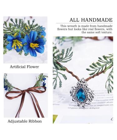 MOSTORY Woodland Fairy Flower Crown - Crystal Elven Tiara Handmade for Women and Girls - Bridal Elf Floral Headpiece for Cosplay, Halloween, Christmas, Wedding - Blue Daphne Design - Variable Size Wreath Headband - Buy Online on GoSupps.com