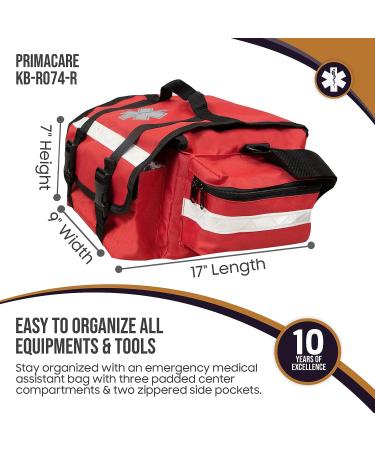 Primacare KB-RO74-R First Responder Bag - 17x9x7, Red - Professional Trauma Kit Carrier for Emergency Medical Supplies - Buy Online on GoSupps.com