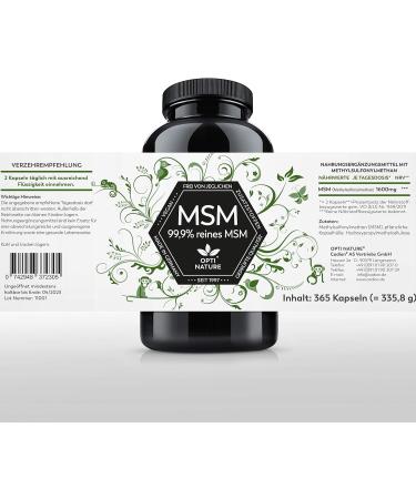 Buy 365 High-Dose MSM Sulfur Capsules | 99.9% Pure Vegan Made in Germany | Opti Nature Since 1997 - Buy Online on GoSupps.com