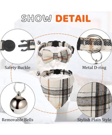 Plaid Bow Tie Cat Collar Set with Bell - 4 Piece Breakaway Bandana & Bowtie for Pet Kittens and Puppies - Buy Online on GoSupps.com