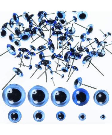 TOAOB 100pcs Blue Glass Eyes Kits 3mm to 12mm Assorted Sizes for Crafts Needle Felting Bears Dolls Decoys Sewing 3/4/5/6/7/8/9/10/11/12mm Blue