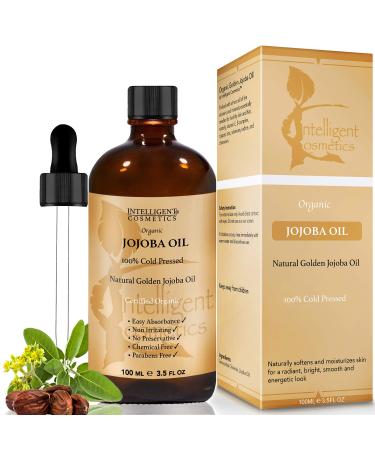 Jojoba Oil Certified Organic - 100% Cold Pressed - Vegan Extra Virgin Pure Unrefined - Face Skin Body Hair Oil for Sensitive & Acne Prone Skin - Glass Bottle with Pipette
