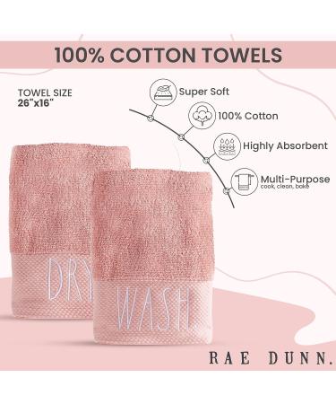 Rae Dunn Embroidered Wash/Dry Coral Hand Towels - 2 Pack, 100% Cotton, Highly Absorbent - 16x28 for Kitchen and Bathroom - Buy Online on GoSupps.com