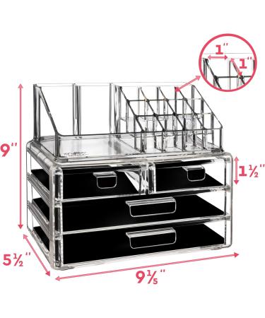 Premium Acrylic Makeup Jewelry Organizer - 16 Compartments & 4 Drawers for Lipsticks Brushes & Cosmetics - Clear Beauty Storage Solution - Buy Online on GoSupps.com