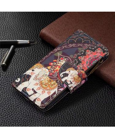 Miago Huawei Y5 2019 Leather Wallet Case - Colorful 9 Card Slots Elephant Flower Design Protective ZIP Flip Shell - Buy Online on GoSupps.com
