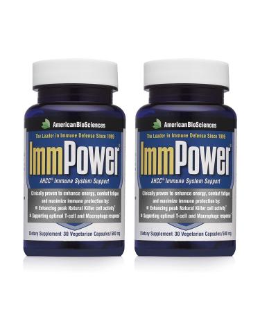 American BioSciences ImmPower | Enhanced Immune Support Natural Killer Cell Activity & Cytokine Production | 30 Vegetarian Capsules 500mg of AHCC per Capsule (2 Pack)