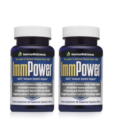 American BioSciences ImmPower | Enhanced Immune Support Natural Killer Cell Activity & Cytokine Production | 30 Vegetarian Capsules 500mg of AHCC per Capsule (2 Pack) - Buy Online on GoSupps.com