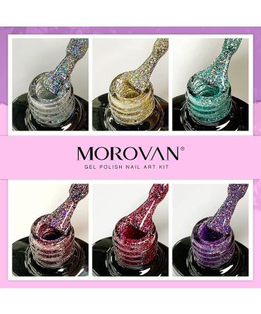 Morovan 6-Piece Gel Nail Polish Set - Glitter Silver Gold Soak-Off UV Gel Polish Kit in Gift Box - Sparkle Queen DIY Manicure - 10ml Each - Buy Online on GoSupps.com