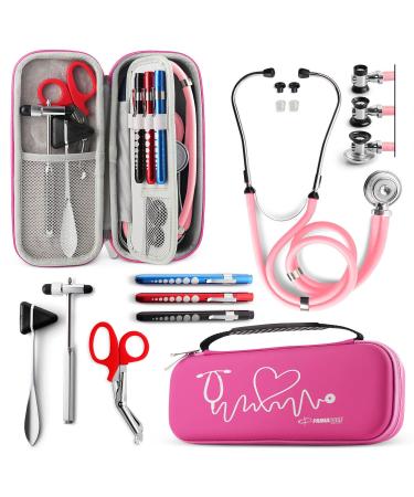 Primacare KB-9397-PK Stethoscope Case, Supplies Included, Pink with Multiple Compartments, Portable and Lightweight First Aid Kit Bag with Vital Medical Supplies, Nursing Accessories for Nurses