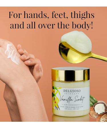 100% Natural & Vegan Vanilla Sorbet Body Butter - Rich Moisturizer with Cocoa Shea & Mango Butter - Handmade Cruelty Free - 8 oz - Buy Online on GoSupps.com