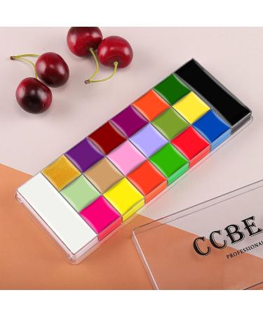 CCbeauty Professional Face Body Paint Set - 20 Colors for Halloween Neon Face Painting, SFX Cosplay & Costume Makeup | UV Glow + Classic Colors | Oil Based with 10 Brushes Included - Buy Online on GoSupps.com