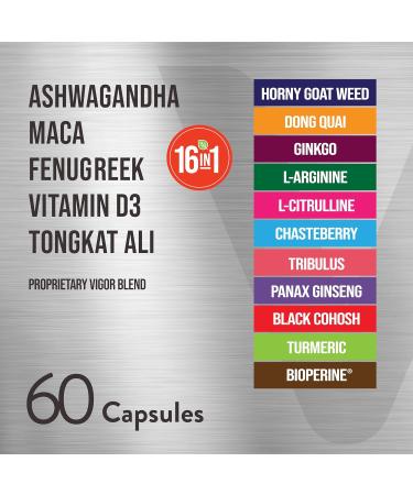 Viteey Ashwagandha Maca Fenugreek Supplement with Tongkat Ali Drive Passion & Energy Support for Men & Women Mood Calm & Stress Support - 60 Capsules - Buy Online on GoSupps.com